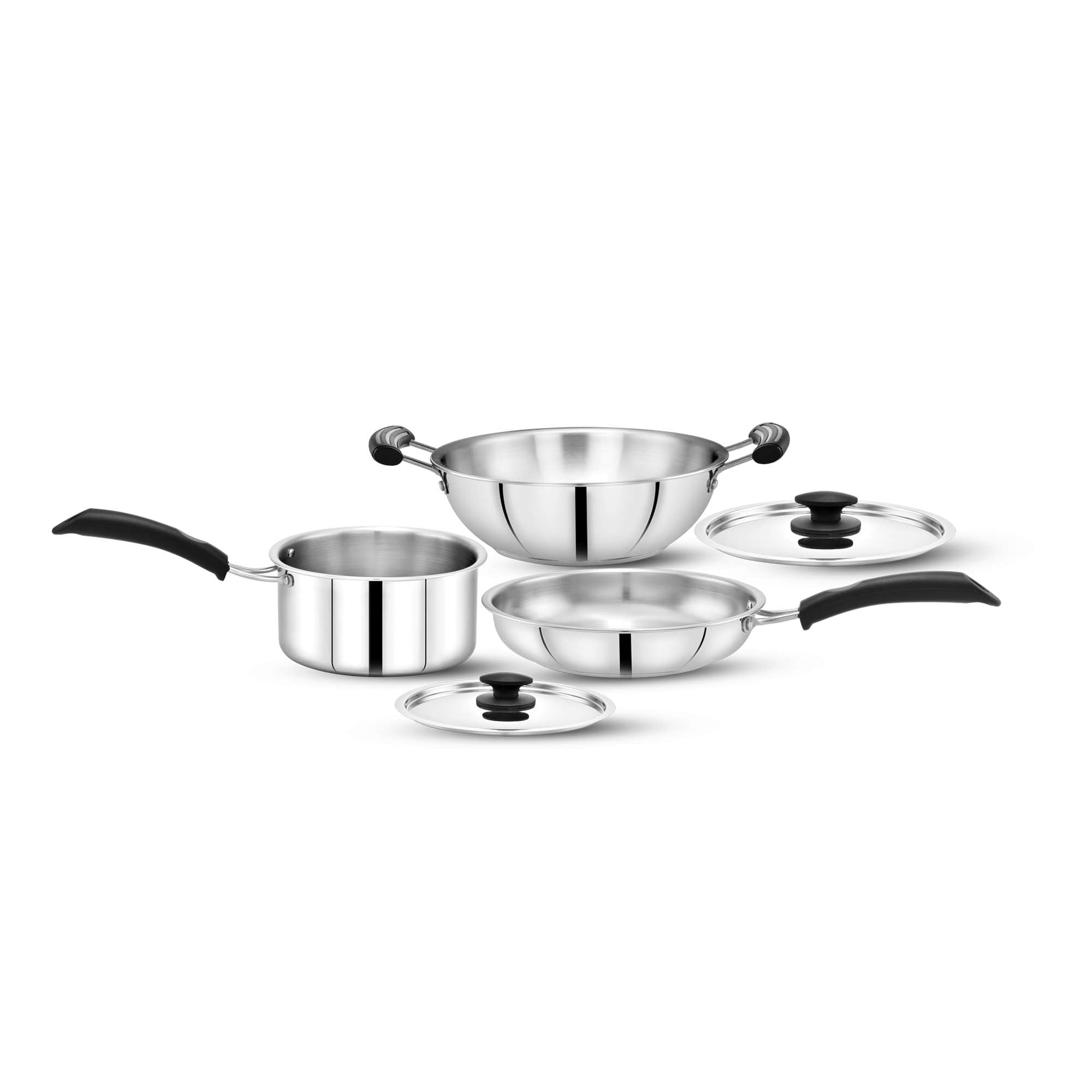MAXIMA Stainless Steel 5 Piece Cookware Set | Kadai 22 CM (3 litres) with Lid, Sauce Pan 22 CM (2 LTS), Fry Pan 16 CM | Minimum Oil Consumption and Long-Time Heat Retention | Gift Set (B0CFVXSPMB) Amazon Price History, Amazon Price Tracker