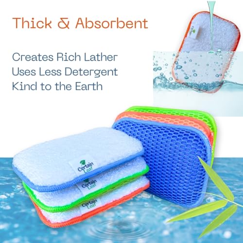 Image of Kitchen Dish Sponge Set, Dual Sided with Rayon derived from Bamboo and Mesh, Non Scratch Kitchen Cleaning Sponge Extra Absorbent Dish Sponge with Long Lasting Durable Scrubber, 3 Pack