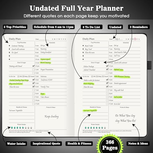 Asten Planner, Undated Daily Planner with To Do List, 365 Days Planner for ADHD Adult, Agenda Men, Hourly Planner Notebook for Goal Setting, Productivity Planner with Calendar, 8.3'' x 5.8'' (Black) - Cosy Home Interiors Asten Planner, Undated Daily Planner with To Do List, 365 Days Planner for ADHD Adult, Agenda Men, Hourly Planner Notebook for Goal Setting, Productivity Planner with Calendar, 8.3'' x 5.8'' (Black) - Image 2
