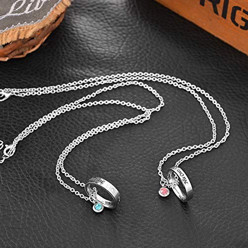 Mjartoria Matching Necklaces For Couples, His And Hers Engraved Rhinestone Ring Pendant Set Gifts For Boyfriend Girlfriend(Silver-Her Weirdo His Crazy) #TOP6