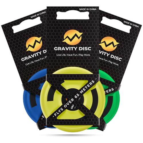 Gravity Disc Mini Frisbee - 3 Pack (Blue Yellow Green) Pocket Flying Discs - Disc Golf Accessories Ultimate Frisbee Trick Shots - Fun Outdoor Gifts for Camping Travel Yard Games