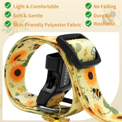 Image of Kazazoo Dog Collar Cute and Soft Nylon Puppy Collar for Boy and Girl Dogs, Adjustable Dog Collars for Extra Small Dogs, Bees and Sunflowers-XS