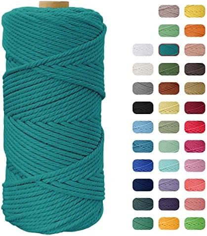 Macrame Cord 4mm, JeogYong 4mm Macrame Cord 109 Yards Natural Cotton Yarn Macrame Rope 4 Strand Twisted Craft Cord Cotton Rope for Wall Hanging Plant Hanger Craft Making