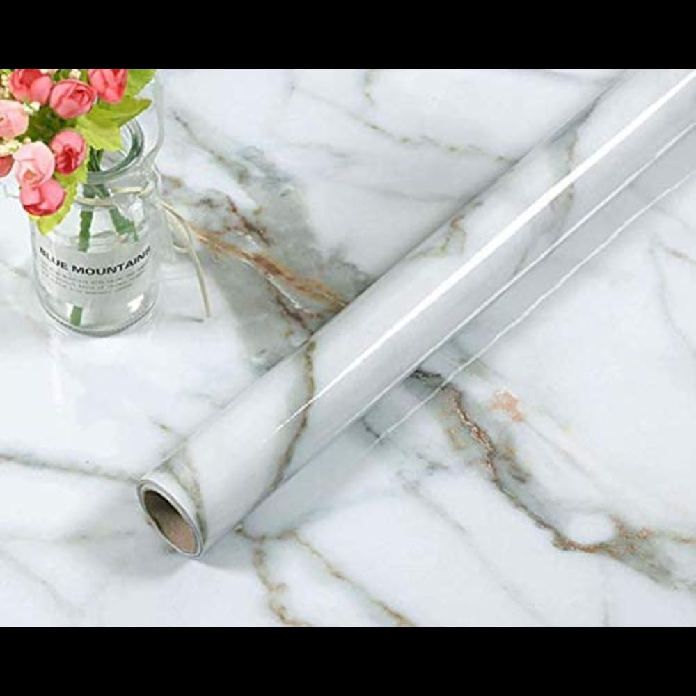 Homefusion White Gold Marble Wallpaper Peel and Stick Self-Adhesive Contact Paper Countertop Kitchen Decorative Paper Waterproof Bathroom Removable (Size: 60cm x 200cm) PPK24X9 (B0DDCLC8TJ) Amazon Price History, Amazon Price Tracker