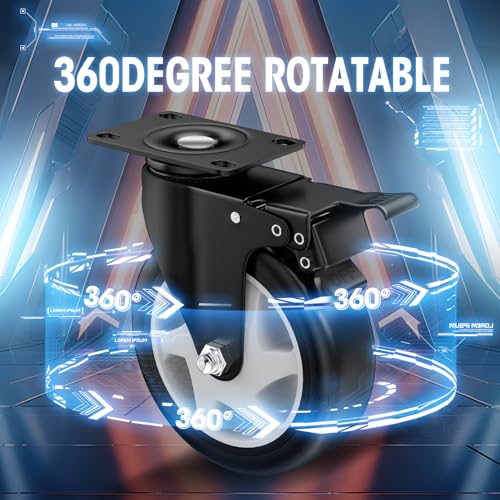 Image of 5 Inch Caster Wheels, Casters Set of 8, ASHGOOB Casters with Brake Heavy Duty, Industrial Locking Swivel Top Plate Castor Wheels for Workbench /Furniture /Cart. （AB Switch, Double Pedal Brake