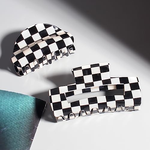 Chanaco Pinza para el cabello a cuadros tamaño grande con diseño de bandera de carreras, para cabello grueso, colores negro y marrón miniatura 6