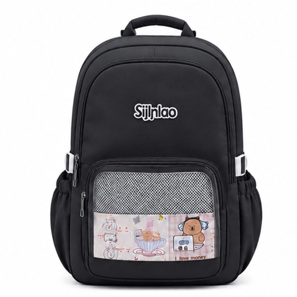 Cute Pastel Blue School Backpack for Girls & Women Lightweight Water Ressistant College Bag Travel Backpack with Transparent Front Pocket & 2 Side Bottle Holders Laptop Bag-picture-10