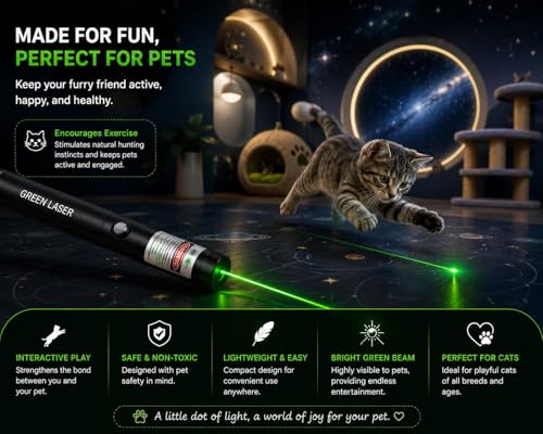 Image of High Power Green Laser Light Pointer Pen with Batteries - Long Range Beam and Adjustable Patterns for Presentations, Astronomy & Outdoor Use