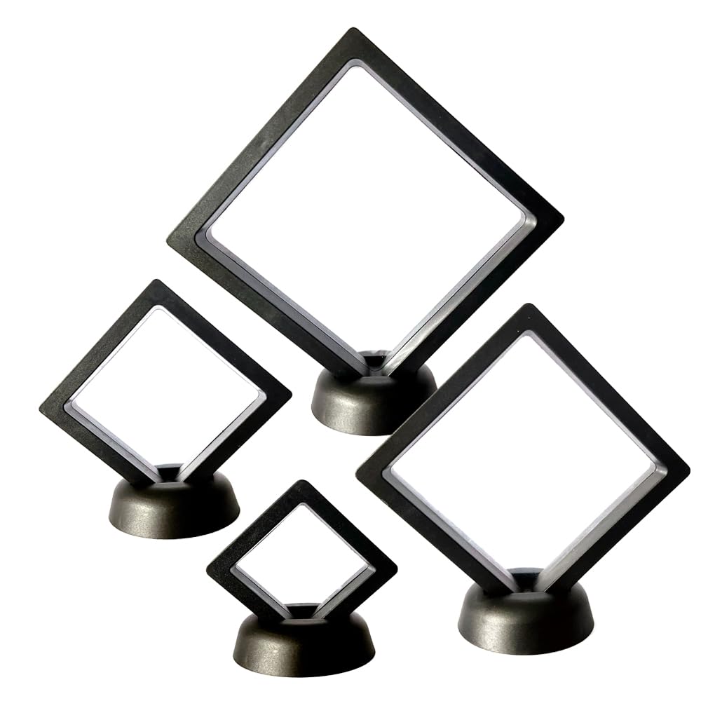 3D Floating Display Case Set of 8, PIVHWIR Transparent Film 3D Floating Frame Display Holder Stands for Challenge Coin Display Stand 3D Coin Display Case, Coin Jewelry Frame for AA Medallions(Black)