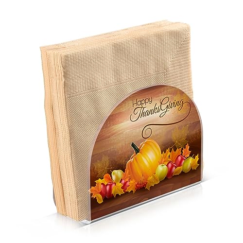 Happy Thanksgiving Napkin Holder, Acrylic Napkin Holders for Table Cocktail Napkins Dispenser Paper Stand for Kitchen Dining Restaurant Home Bar