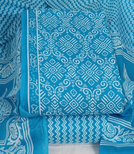 Image of DRAVINAM Trends Women's Premium Cambric Cotton Jaipuri Printed Unstitched Salwar Suit Dress Material with Mulmul Cotton Dupatta
