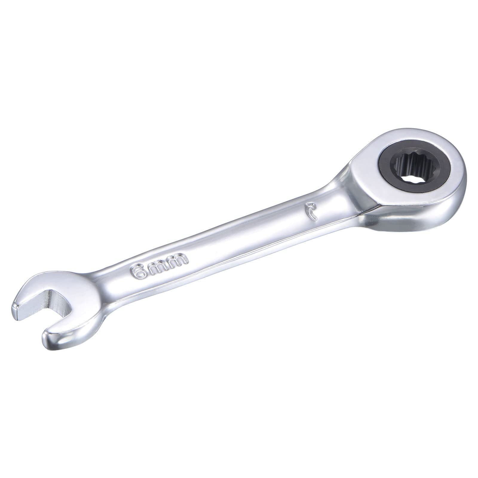 sourcing map 6mm Stubby Ratcheting Combination Wrench Metric 72 Teeth 12 Point Box Ended Tools, CR-V