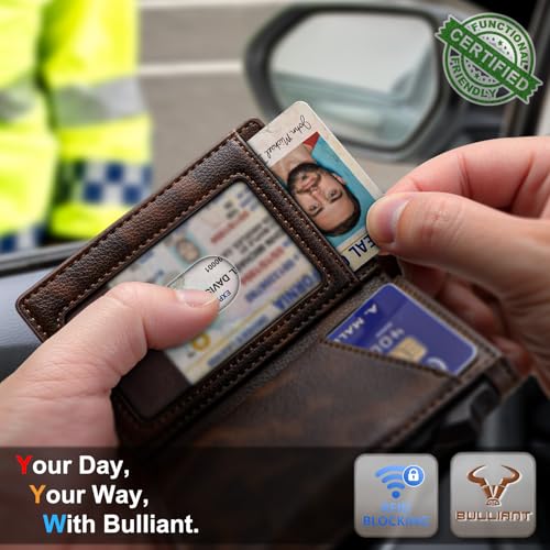 Image of BULLIANT Men Slim Leather Wallet Metal Case Money Clip-Magnetic Closure