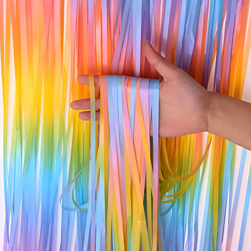 Image of Gradient Pastel Foil Fringe Curtain - GREATRIL Pastel Color Backdrop Streamers for Kids Party /Classroom /Unicorn /Princess /Christmas Party Decorations (2 Pack)
