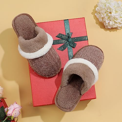 Image of GOEWY Cozy Slippers for Women Indoor and Outdoor Fuzzy House Shoes with Memory Foam Anti-Skid Sole Gifts for Women Mom Ladies