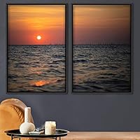 2 Piece Framed Canvas Wall Art Skyline and Sunset Canvas Prints Home Artwork Decoration for Living Room,Bedroom - 16