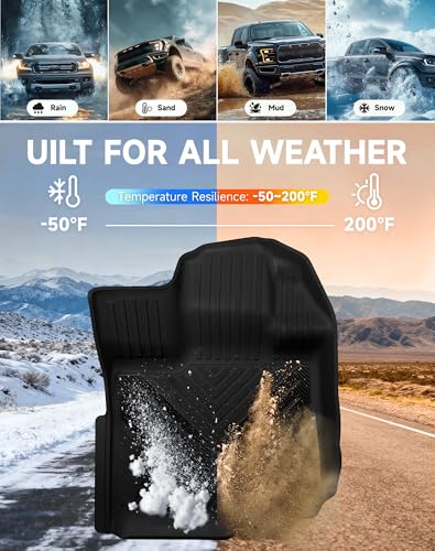 Image of 2-Piece Front TPE Floor Mats for Ford F-150 2015-2026 F150 Lightning 2022-2025 | Carbon Fiber Wing Design | Heavy Duty All-Weather Protection