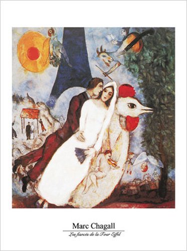 empireposter Chagall, Marc - Les fiances - Impression d'art - 60 x 80 cm + 2 barres en bois - 61 cm