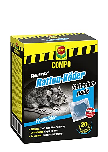 Compo Cumarax Ratten-Köder, Getreidepads, Fraßköder für Köderboxen, 20 Beutel (200 g)