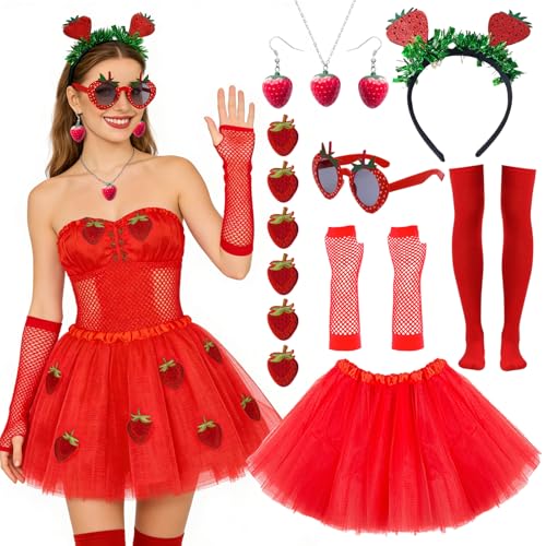 HTTDSLF Costumes de Fraises pour Adultes - Bandeau de Fraise|Lunettes de Soleil|Gants|Boucles d'oreilles, Costumes de Performance & Déguisement Créatifs,...