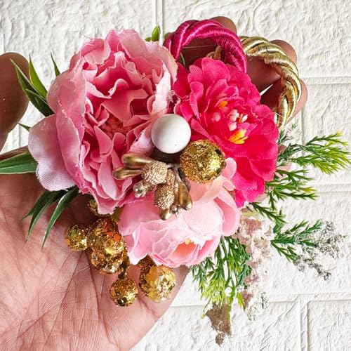 ADIKALA™ Handmade Artificial Big Peonies 3 Flower Bunch for Trousseau Packing, Ready to use Flower Brooch Hamper for Decoration, Gift Wrapping Flowers (12, Pink)