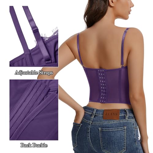 Image of Lace Corset Tops for Women Sexy Going Out Bustier Top Sleeveless Adjustable Straps Crop Tops with Back Hooks