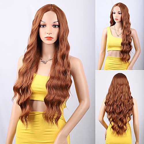 FORCUTEU Long Auburn Wigs for Women Long Wavy Auburn Wig Long Light Auburn Wig Heat Resistant Synthetic Wigs for Daily Party Use(Light Auburn 30inch) - Thumbnail 5