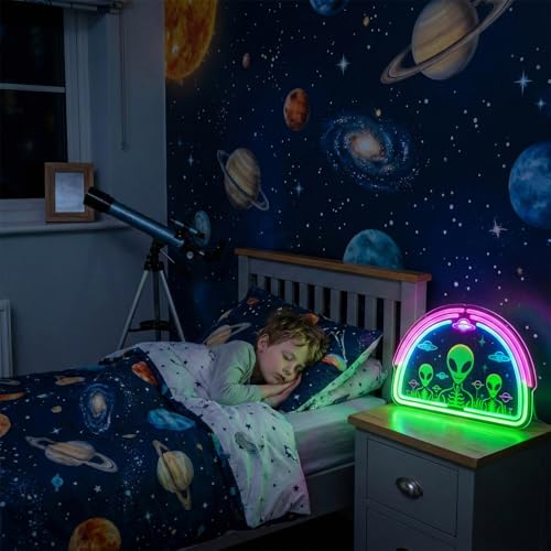 Image of Alien Neon Sign,Neon Signs for Wall Decor,Space UFO LED Neon Light Wall Decor for Game Room,Mancave,Dorm & Party,Dimmable USB Powered Neon Wall Art Aesthetic for Teens,Gamers & Sci-Fi Lovers