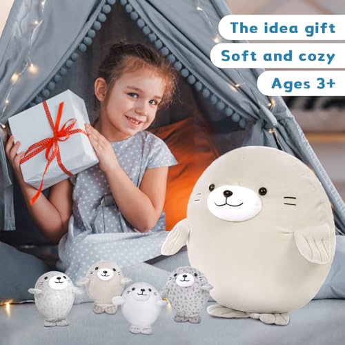 Image of MaoGoLan 5Pcs Fat Seal Plush with 4 Babies Inside - 20 inch Giant Ultra Soft Seal Stuffed Animal Throw Pillow - Squishy Mother-Babies Collection Gift for Seal Lover,Kids,Boys, Gray