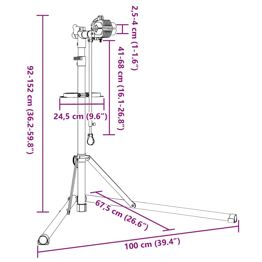 Support de montage de vélo pliable réglable 92-152 cm en acier rouge avec plateau à outils magnétique pour vélo de route, VTT, Pedelec, vélo de ville, atelier, garage