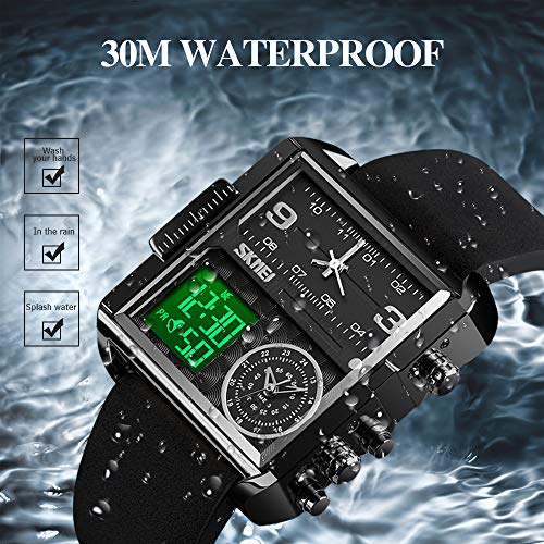 Image of SKMEI Men's Digital Sports Watch, LED Square Large Face Analog Quartz Wrist Watch with Multi-Time Zone Waterproof Stopwatch