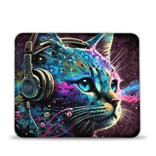 LLONGKT Tappetino per mouse da gioco con gatto (20 x 24 cm), lavabile, anti-sudore, tessuto micro-intrecciato, tracciamento zero ritardo, bordi cuciti, antiscivolo per velocità e controllo