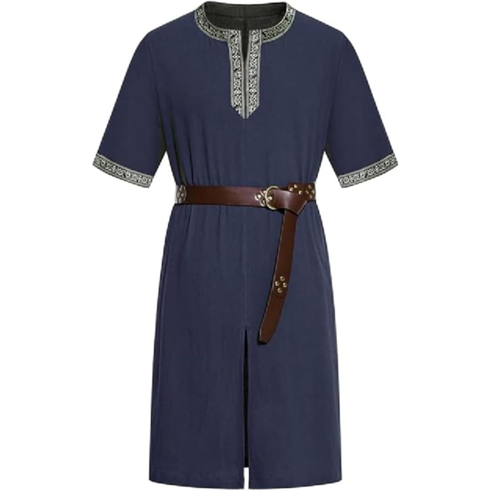 HAPNBCELE Mens Medieval Tunic Costume with Belt, Renaissance Fair LARP Outfits Viking Knight Warrior Pirate Cosplay Halloween (M, Navy Blue)
