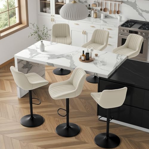 Image of Nalupatio Bar Stools Set of 3, Adjustable Modern Swivel Bar Stools with Backs, Counter Height Performance Fabric Island Chairs for Home Kitchen, Off-White