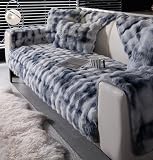 Huierxun Tie Dye Soft Faux Fur Fleece Sofa Cover Sectional Couch Cover Fluffy Fuzzy Sofa Slipcover Faux Rabbit Fur Anti-Slip L Shaped Couch Cover for Dogs Cats Pet (Blue,28'x28')
