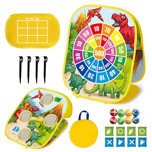 Bean Bag Toss Game-Toss Game Kit for Kids,Cornhole Board,Sandbag Throwing,Dart Board and Tic Tac Toe,Indoor Outdoor Throwing Games for Family Activity,Gifts for Age 3+ Years Old Girls Boys Toddlers