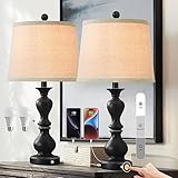Dungoo 26' Farmhouse Touch Control Table Lamps Set of 2, 3-Way Dimmable Black Table Lamps with USB & USB-C, Rustic Bedside Lamps for Living Room Bedroom Vintage Home Office (2 Bulbs Included)