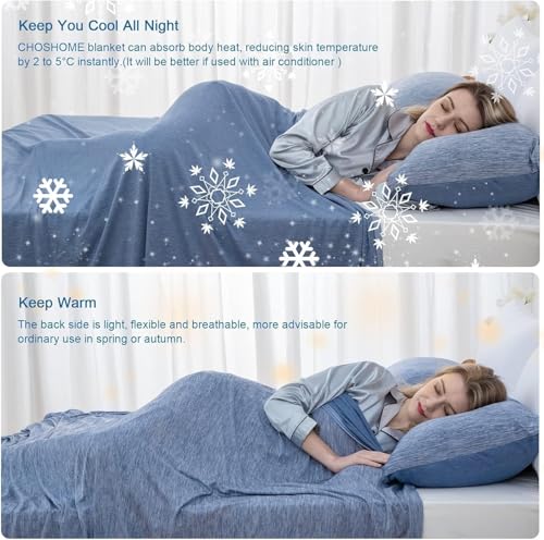 Image of CHOSHOME Cooling Blanket for Hot Sleepers Lightweight Summer Cold Thin Blankets for Sleeping, Hot Flashes Night Sweats, Soft Blanket for Bed, California King 96 inch x 102 inch, Blue