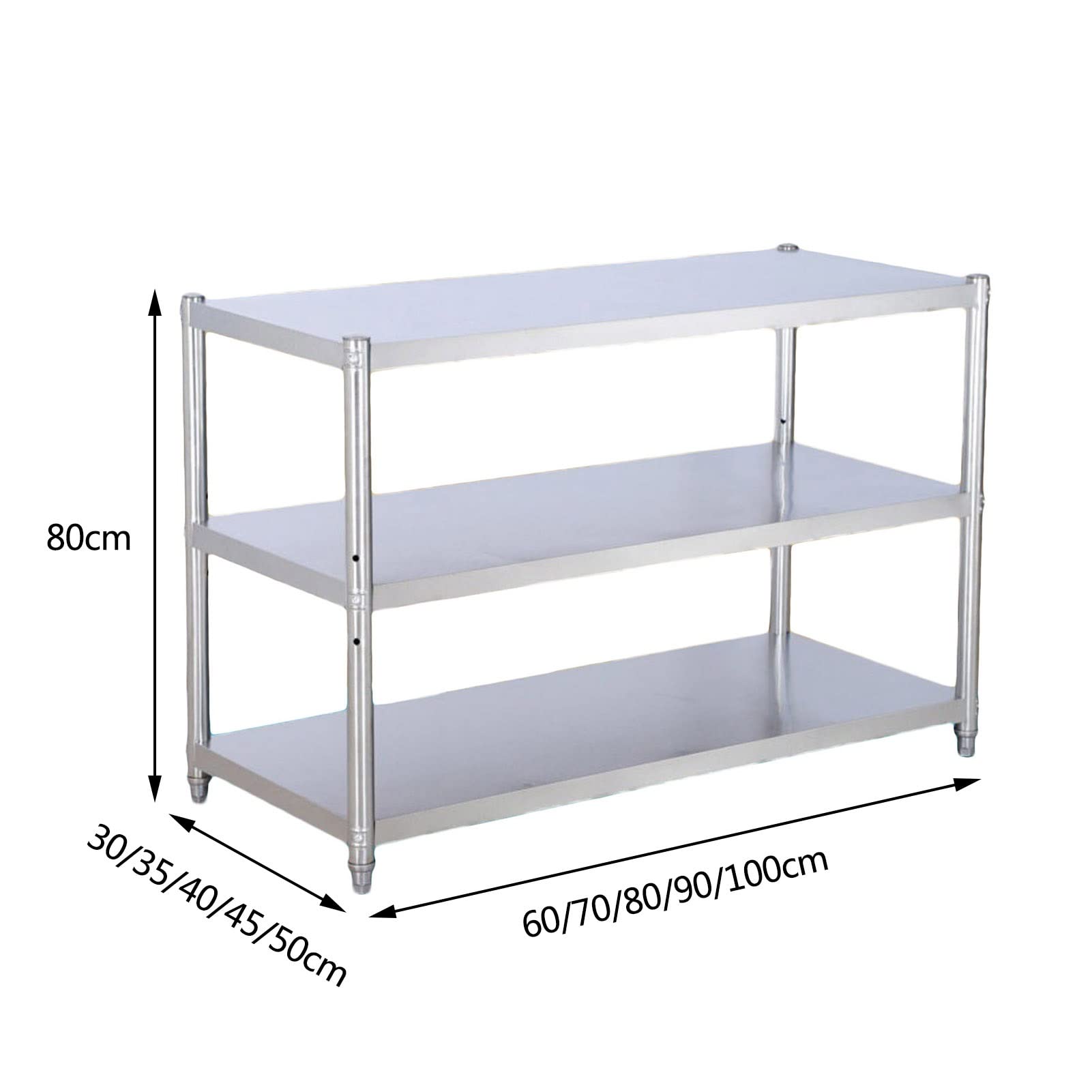 Scaffale regolabile a 3 ripiani in acciaio inox, impermeabile, per microonde per cucina e ristorante, resistente, 90 x 40 x 80 cm