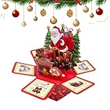 Yidueace Tarjetas de Navidad 3D - Tarjetas navideñas festivas con diseño de Papá Noel | Decoración hexagonal para fiestas con sobres, notas adhesivas para cumpleaños, fiestas de Navidad