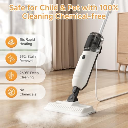 Steam Mop for Floor Cleaning, Multi-Purpose Steam Cleaner with Handheld Steamer & Accessories, Deep Cleaning Floor Steamer for Hardwood and Tile, Pet-Friendly Steam Mop for Home — view 2