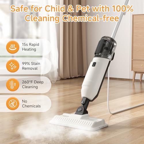 Wotaste Steam Mop Cleaner 260°F Steam in 15s, 16.9oz Tank Hardwood and Tile - image 3