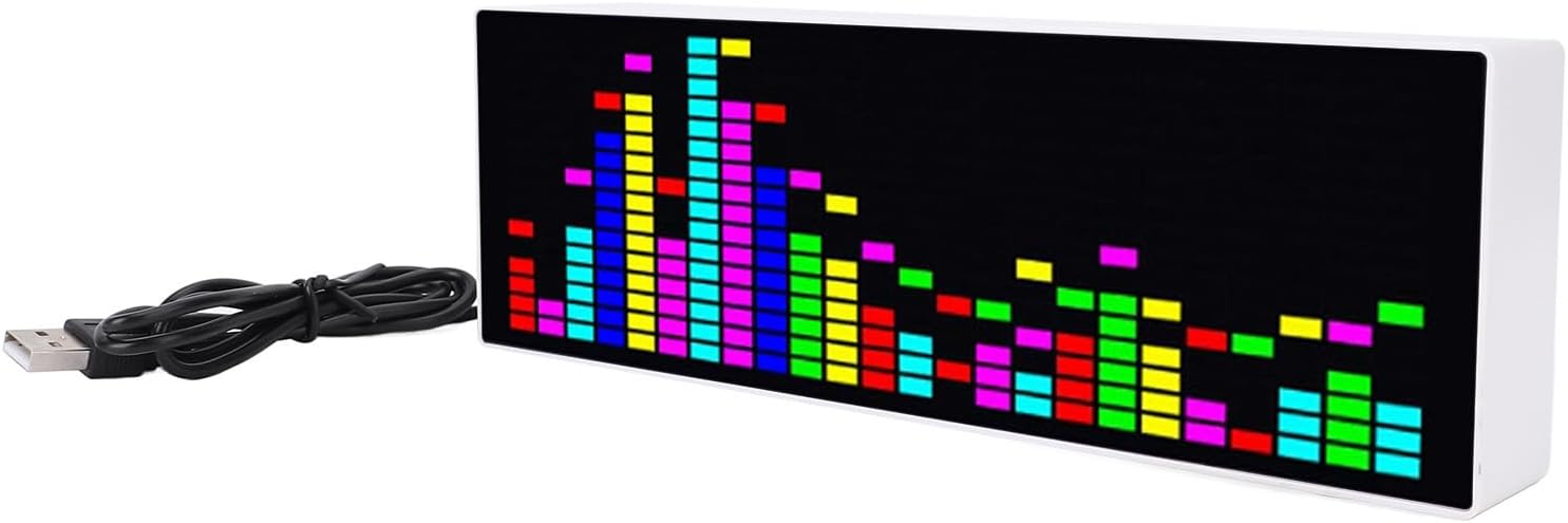 384 RGB LED Music Spectrum Display, USBPowered VoiceControlled Rhythm Light with Clock, 7 Colors, 12 Modes, 84 Effects