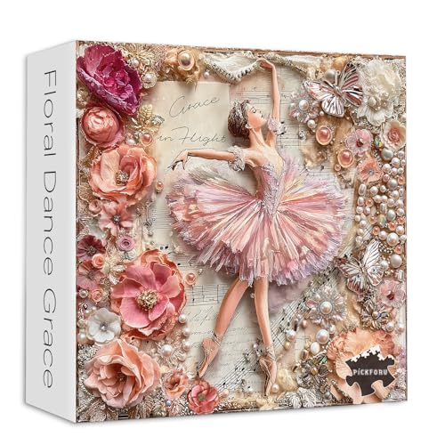 Rompecabezas para adultos de 1000 piezas, PICKFORU con temática de bailarina, cristales y mariposas florales, difícil, como decoración para el hogar miniatura 1