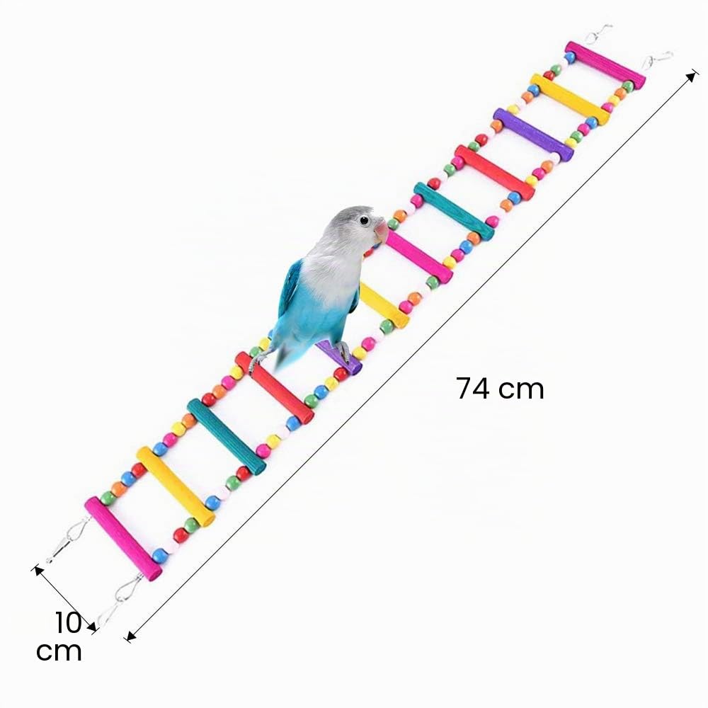 Meiso, giocattolo per uccelli da 74 x 10 cm, per pappagalli, scala, altalena, ponticello arcobaleno per pappagalli, parrocchetti, calopsiti, cokatoo, inseparabili