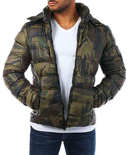 Young & Rich Herren Camouflage Stepp Winter Jacke mit Kapuze Tarn Militär Optik Look Warm gefüttert JK-455, Grösse:S, Farbe:Camouflage