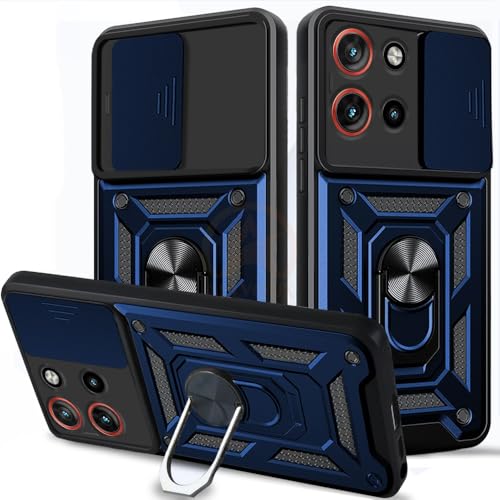 Image of Armor Bumper Back Cover Case for Motorola Moto Edge 50 Neo 5G | Rotating Camera Cover, Ring Holder & Kickstand | Heavy Duty & 360 Degree Protection Back Cover (Blue)