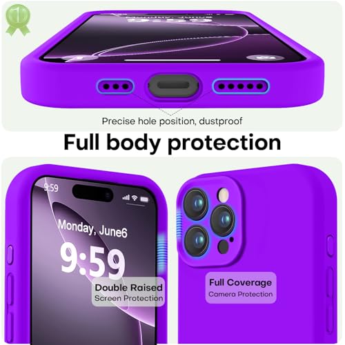 Image of LOVE 3000 Designed for iPhone 16 Pro Case, Premium Silicone with [Soft Anti-Scratch Microfiber Lining] Shockproof Protective Phone Case for Men Women Girls 6.3 inch, Neon Purple