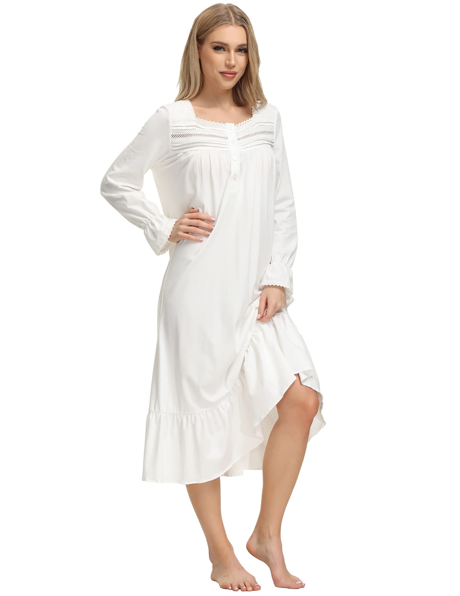Verve Jelly Camisón para Mujer Vintage Victoriano Camisón Manga Larga Vestido Pijama Ligero Suave Homewear