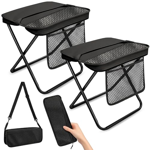 Image of 2 Pcs XL Foldable Backpack Stool for Adults, 14.2 inch Wide Seat & Knee-Friendly Folding Stool Pocket Chair, Portable Chairs, Heavy Duty Collapsible Camping Seat for Fishing Travel - Black